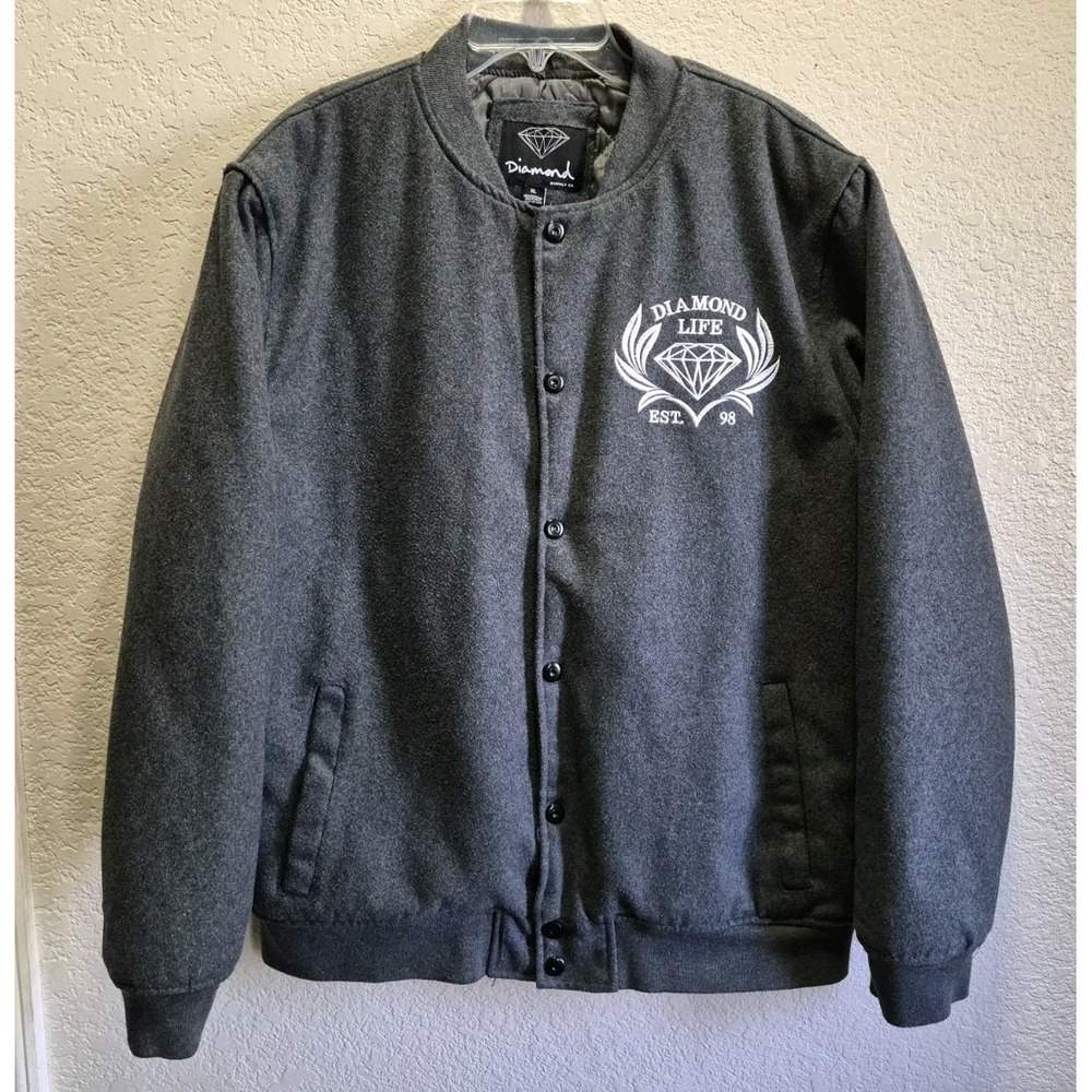 Diamond Supply Co "Diamond Life" Letterman Varsity Jacket Men's XL Embroidered